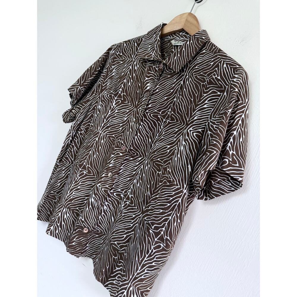 ORVIS 100% rayon brown white safari comfortable button up short sleeve top shirt - Picture 7 of 7